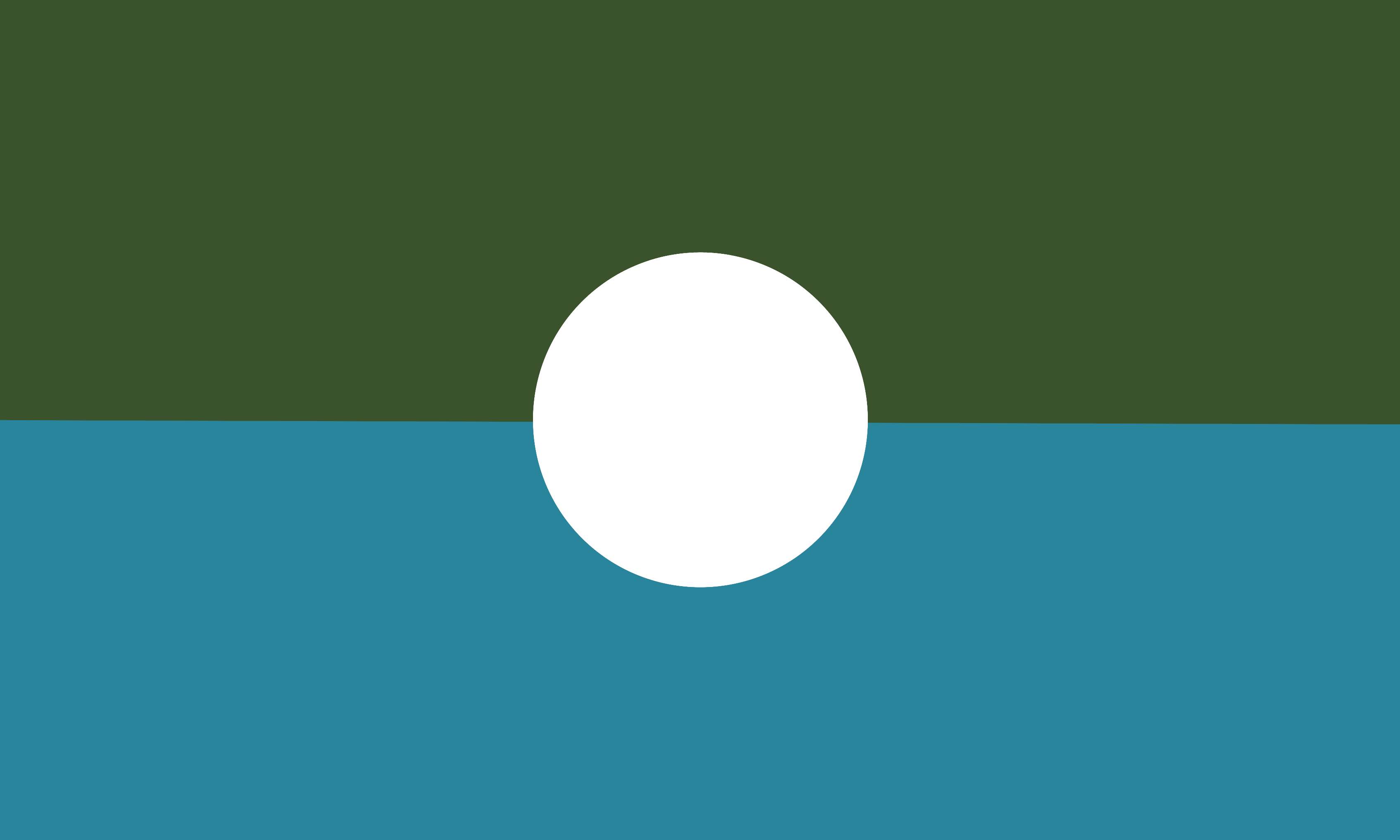 A flag with a green stripe on the top, and a blue stripe on the bottom. There is a white circle in the center.